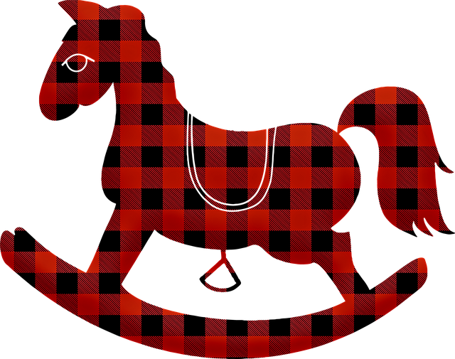 Silueta houpacího koně-červeno černá kostka